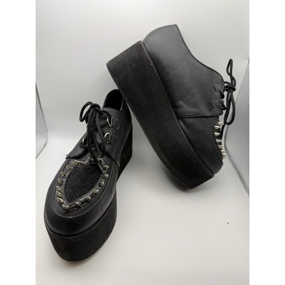 Demonia Size 8 Black Studded Heart Shoes Gothic Punk Lace-Up Platforms Vegan - Picture 9 of 11
